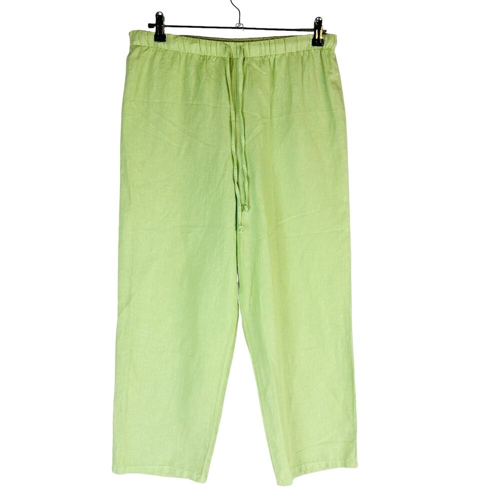 Hot Cotton by Marc Ware Sz Small Petite Pants Linen Blend Grandma Crop Green